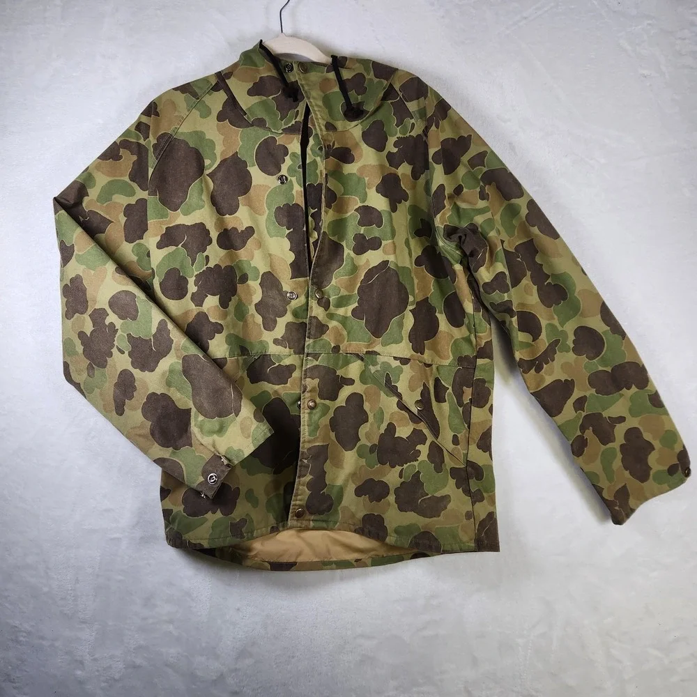 Vtg Cabelas Duck Camo Hunting Jacket Made USA Size L Frog Camouflage